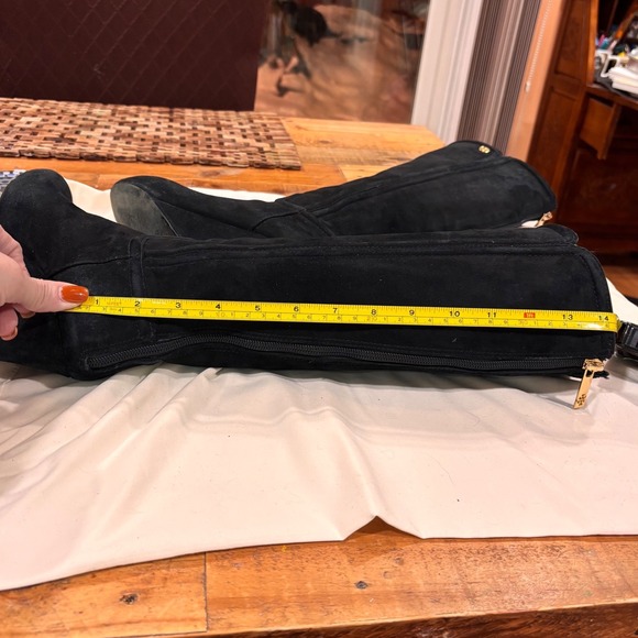 Tory Burch Black Suede Gold Accents Wedge Knee High Boots Women's Size 5 - Picture 7 of 10